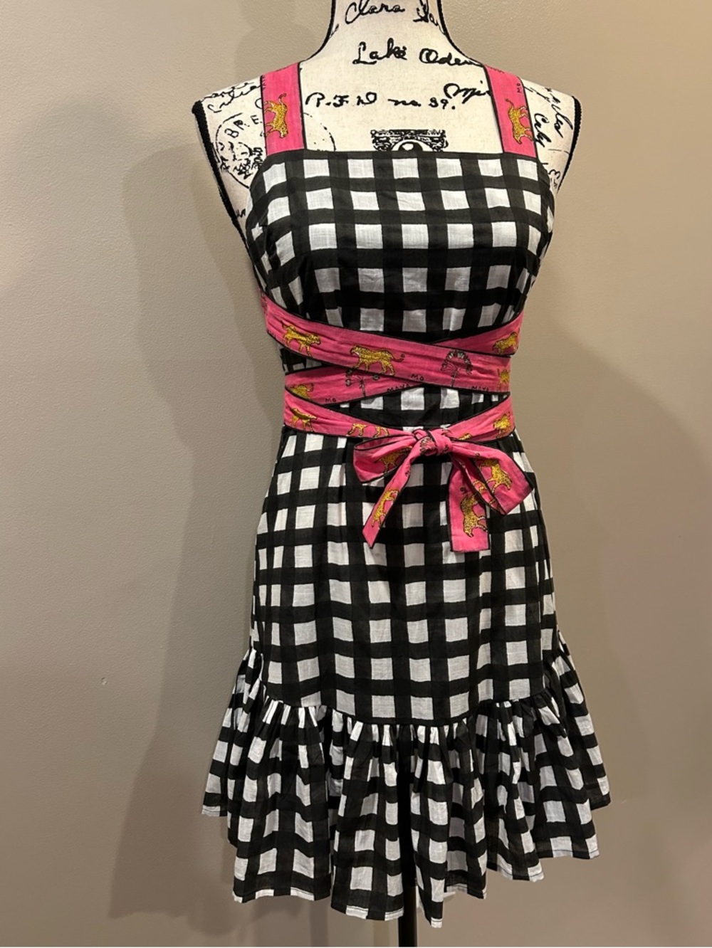 Mo Maya Luna Check and Leopard Print Strap Square Neckline Sleeveless Mini Dress - Picture 7 of 16